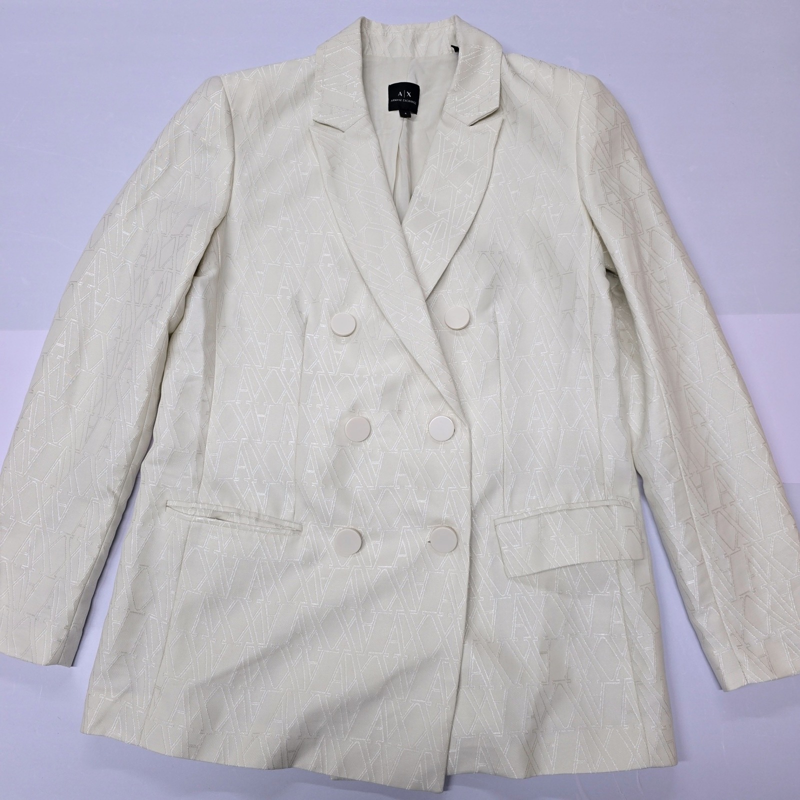 Ax Armani Exchange Womens Double Breasted Blazer Jacket Cream Textured Size 4